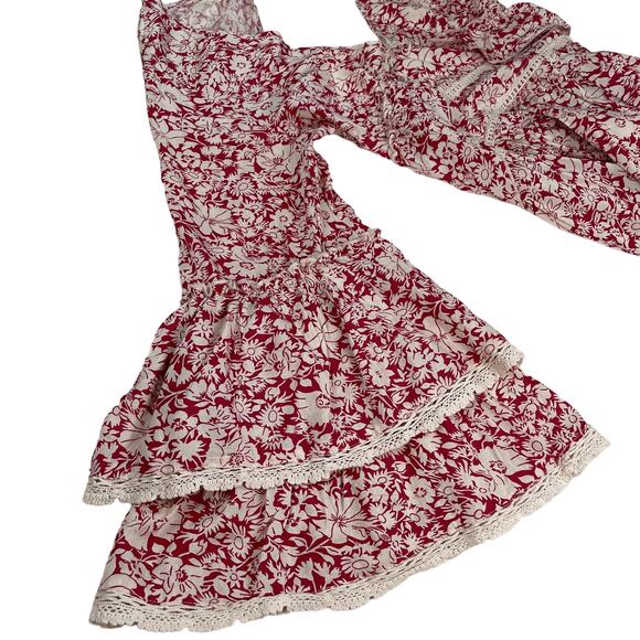 Free People Flowy Boho Ruffle Sleeve Waist Open Back Raspberry Mini Dress Size S - Picture 14 of 16